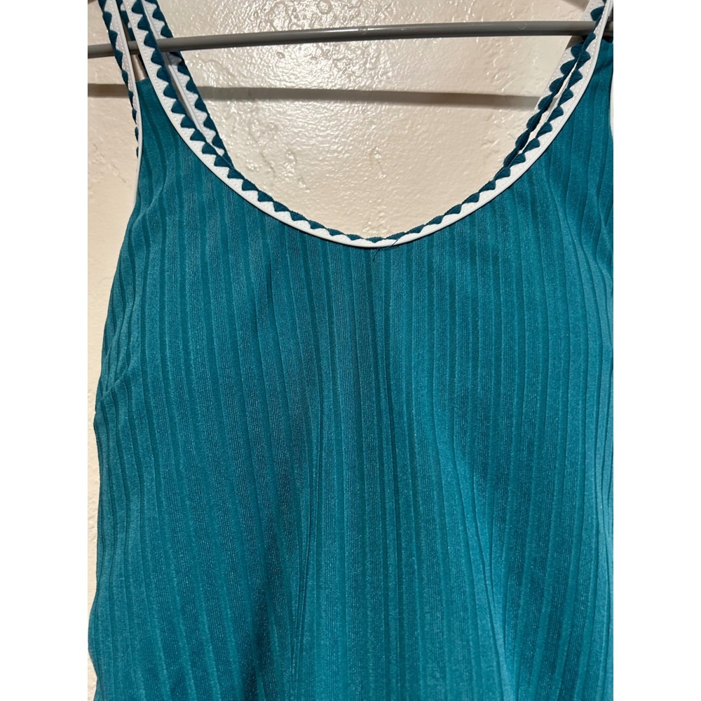 Summer Mae Teal Blue Ribbed Ric-Rac Trim Swim‎ Dress One Piece Swimsuit Size 10 - Picture 3 of 6